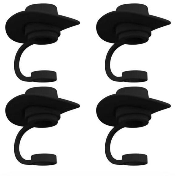 4PCS Straw Toppers 10mm Silicone Black Cowboy Hat - Picture 1 of 4